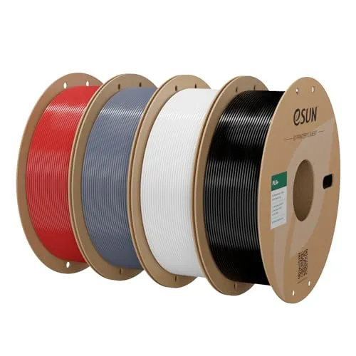 eSUN Filamento PLA+ 1.75mm, Mejorado Tenacidad Impresora 3D Filamento PLA Plus, Precisión Dimensional +/- 0.03mm, 1KG por Carrete, 4 Carretes para 3D Impresoras, Rojo Oscuro+Gris+Blanco Frío+Negro
