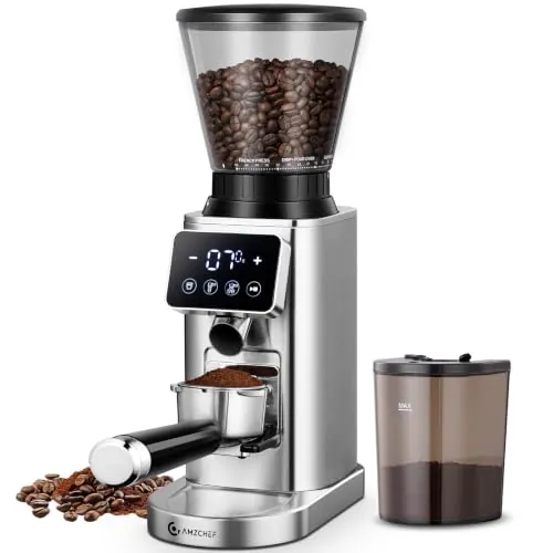 AMZCHEF Molinillo de Café Eléctrico, 48 Niveles, Memoria, Acero Inoxidable