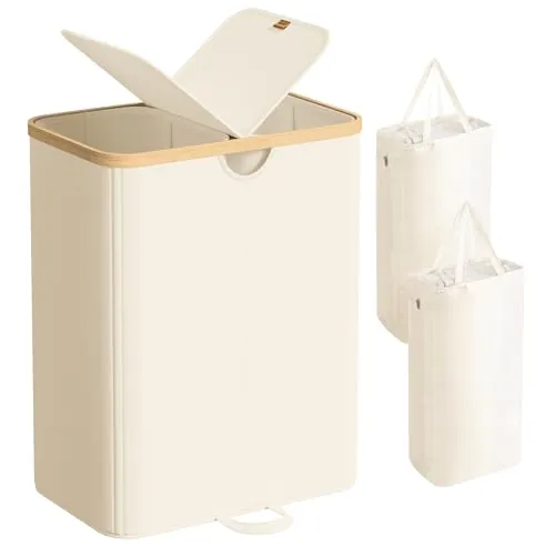 SONGMICS Cesto Ropa Sucia de 2 Compartimentos, 150 L, con Tapa