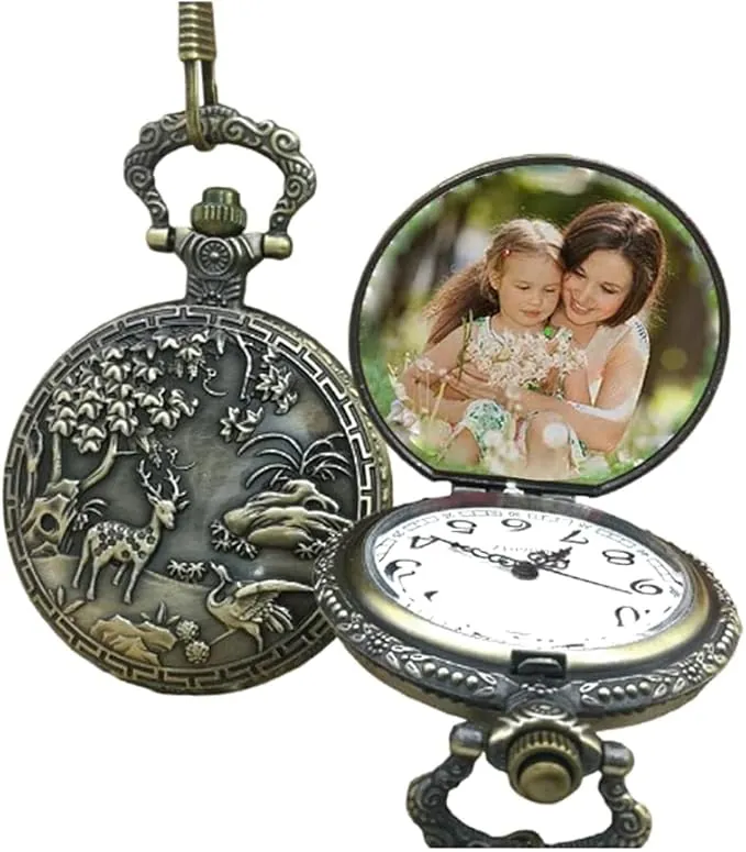 Relojes de bolsillo personalizados de aleación estilo vintage con cadena y cintura y collar y caja de regalo para hombre/mujer/papá y novios