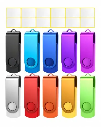Uflatek Memoria USB 16GB Pendrives 10 Piezas,Giratoria Memoria Flash USB 2.0 Multicolores Pen Drive Portátil Pendrive Almacenamiento de Datos con Llavero Acollador