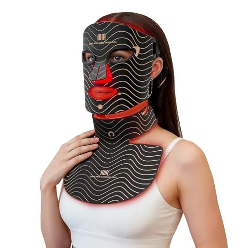 INIA GLOW Máscara LED Facial y Cuello, Luz Roja, Amarilla y Azul, 4 Modos