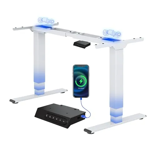 FLEXISPOT EC5 Plus Escritorio Elevable Eléctrico Doble Motor 3 Etapas USB | 120 kg Capacidad, 60-125 cm, 4 Memorias, Anticolisión, Compatible con Tableros 120-180 cm, 5 Años de Garantía, Blanco