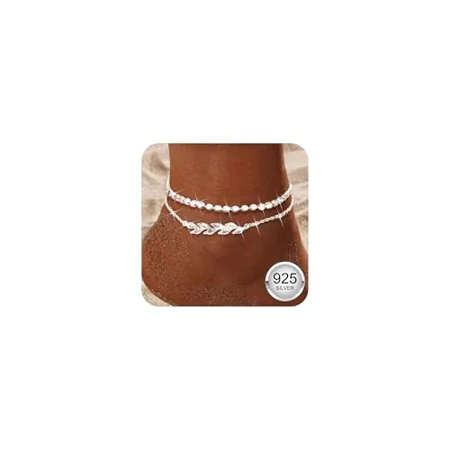 YADOCA Tobilleras de Plata para Mujer Ajustable Corazón CZ Tobilleras Dobles Joyas de Pie de Playa Tobilleras Regalos para Mujeres Adolescentes Niñas
