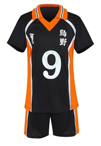 QYIFIRST Anime Karasuno Koukou High School Kageyama Tobio Jersey Set Camiseta Pantalones cortos Suit NO.9 Cosplay Disfraz Negro S