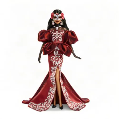 Barbie Signature Muñeca de colección Día De Muertos | Vestido sirena de satén con bordados, máscara calavera removible con detalles de calavera, empaque coleccionable, 6+, JJX96