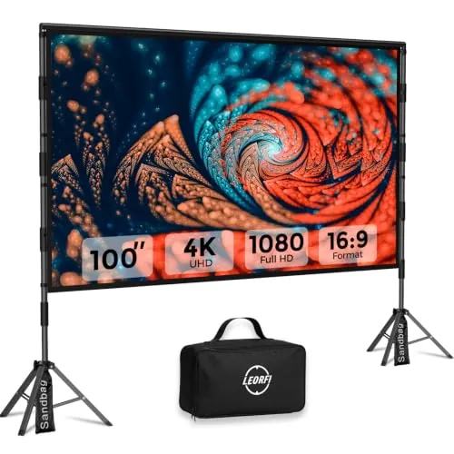 LEORFI Pantalla Proyector 100 Pulgadas con Trípode Portátil Exterior