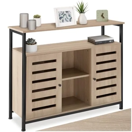 tectake® Librería Estantería Industrial con Armario Esquinero de 2 Puertas Magnéticas, Mueble Almacenaje en Madera y Acero, Vitrina Expositora - 100 x 37 x 82 cm Madera Industrial Clara, Roble Sonoma