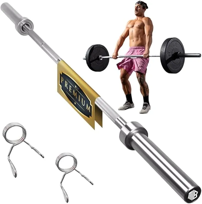 ManiBoom Barra OLIMPICA 220 cm para Discos y Pesas de Ø50mm - Barra de MUSCULACION para Press Banca, Halterofilia Crossfit - Barra Olímpica Carga máxima de 230kg para Gimnasio o Casa