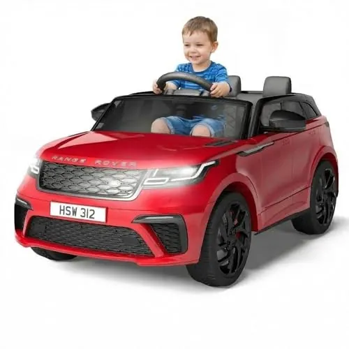 Garvee Coche Eléctrico Infantil con Licencia Land Rover - Grande 2 Plazas, Puertas Hidráulicas, Doble Motor 12V, Control Remoto 2.4G, Altavoz, Bocina, Luces LED, Seguro Niños 3-6 Años, Color Rojo