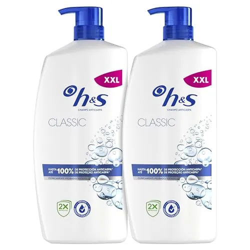 H&S Classic Champú Anticaspa 2x1000ml con Dispensador, para Uso Diario. Hasta 100% de Protección Anticaspa, Clínicamente Probado. Para Todo Tipo de Pelo y Cuero Cabelludo. Sensación de Frescor