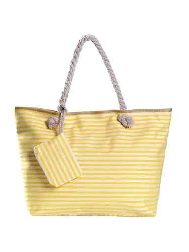 DonDon Bolso de playa grande con cremallera bolso de hombro a rayas blancas amarillas