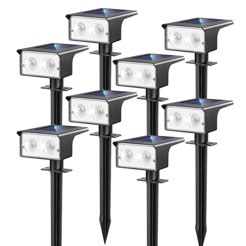 btfarm 8 Piezas Luces Solares LED Exterior Jardin, Focos Led Exterior Solares 3 Temperaturas de Color, Impermeable IP65 Luz Solar Potente para Suelo,Patio,Piscina,Calzada,Terraza,Césped
