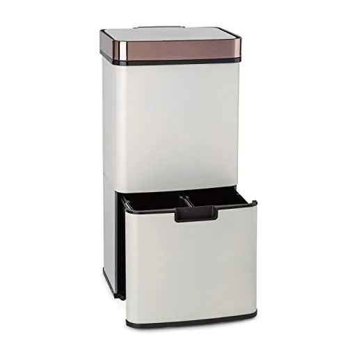 KLARSTEIN Royal Trash cubo de basura con sensor, 72 L en 4 compartimentos, residuos y reciclaje: 43 & 2 x 12,5 L, cubo bio con tapa: 4 L, apertura y cierre automáticos, oro rosa