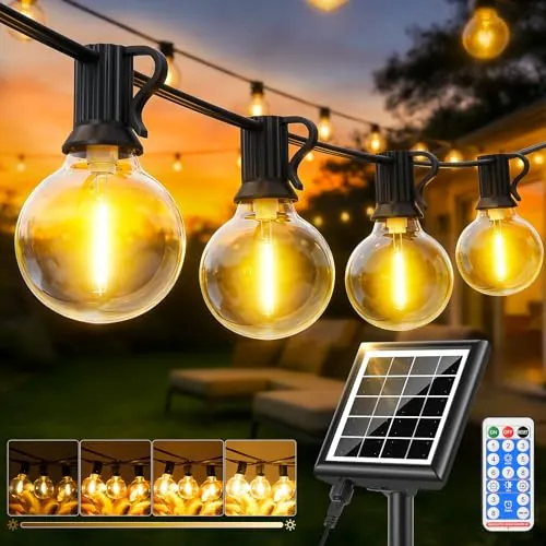FGRYB Solares Guirnalda Luces Exterior Jardin - 30M Guirnaldas Luz Exterior Solar with Control Remoto LED Regulable Bombillas Exteriores Jardin G40 for Balcon Terraza Boda Fiesta