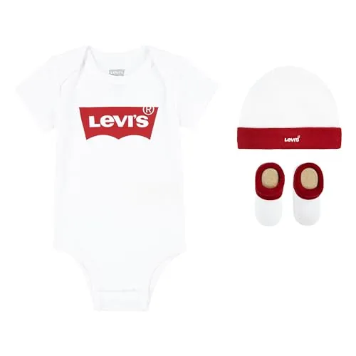 Levi's Classic batwing infant hat bodysuit bootie set 3pc Unisex bebé Blanco 0-6 meses