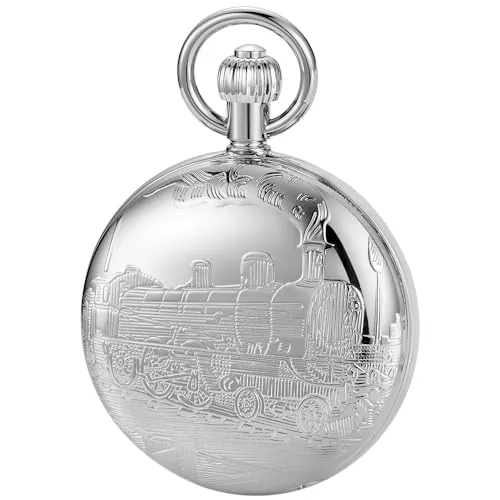 Tiong Reloj de Bolsillo Mecánico de Diseño Vintage de Londres Acero Inoxidable Plata Oro Tren Relojes de Bolsillo para Hombre con Cadena, Clásico