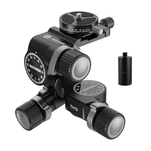 NEEWER 3 Way Geared Trípode Head con 360° Panorámico Arca QR Placa, TH15 | Microajuste Milimétrico, Aleación de Aluminio, Cabezal Panorámico e Inclinable de 3 Ejes, Cambio Rápido entre Modos Duales