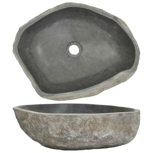 vidaXL Lavabo de Baño, 45–53x34–41x15 cm, Piedra Natural, Ovalado, Fregadero, Lavabo, Cuenco Decorativo, Lavabo de Piedra Hecho a Mano, Mueble de Baño, Textura Natural