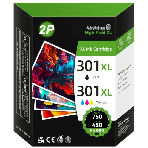 Economink 302XL Cartuchos de Impresora, Cartucho 302 Compatible con HP 302 Cartuchos de Impresora, 302XL para OfficeJet 3831 5230 3833 3830 DeskJet 3630 3636 3639 Envy 4524 4527 4525 (Pack de 2)