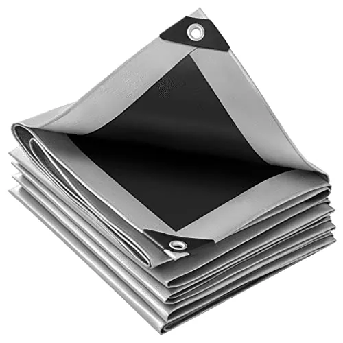 WOLTU Lona Impermeable Exterior PE 280g/m², Lona de Protección Toldo con Ojales de Aluminio, Duradera Resistente a Los Rayos UV Desgarros, Multiusos para Muebles Jardín Piscina Coche Gris-Negro 6x8m