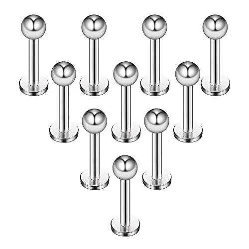 Briana Williams 10pcs 1.2mm 316L Acero Inoxidable Labret Labio Piercing Tragus Helix cartílago Pendiente Barbell Stud, 6-8 mm Longitud de la Barra