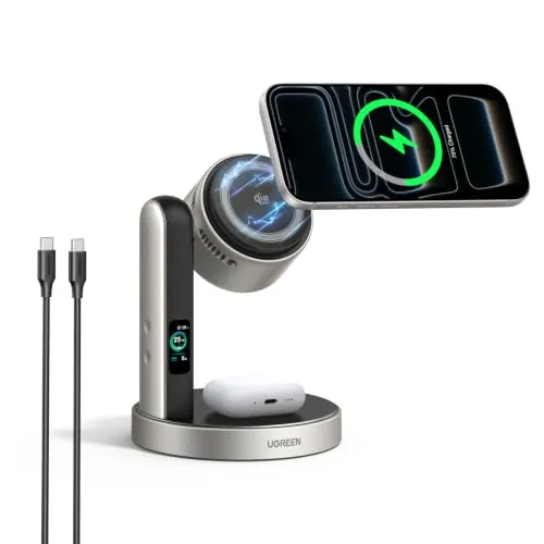 UGREEN MagFlow Pro 2 en 1 Cargador Inalámbrico Qi2 25W, Ventilador Tec