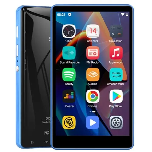 Reproductor MP3 de 80 GB con Bluetooth y WiFi, SWOFY Pantalla táctil 4,0", Reproductor MP3/MP4 portátil estéreo con Radio FM, grabadora, Libro electrónico y navegador. (Negro) (Azul)