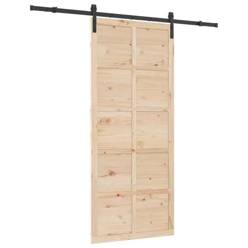 vidaXL Puerta Corredera Natural 100 x 208 cm Madera de Pino Maciza