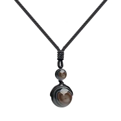cotigo - colgante de piedra natural 14mm, collar con hilo encerado + regalo pulsera de nudos gratis. Amuleto de suerte y proteccion, contra mal de ojo, collar para mujer y hombre. (AGATA NEGRA)