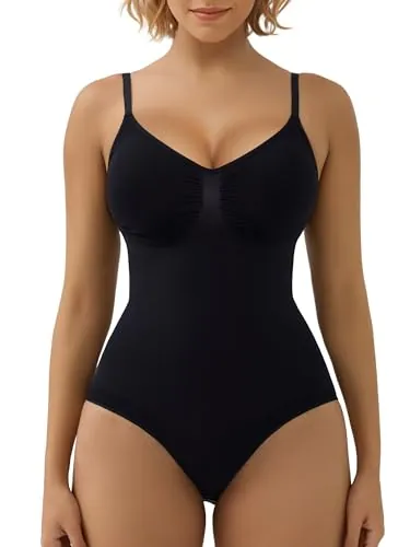 SHAPERX Body Moldeador Mujer Shapewear Fajas Reductoras Control de Abdomen Bodysuit lnvisible Posparto, UK-SZ5213-Black-L/XL