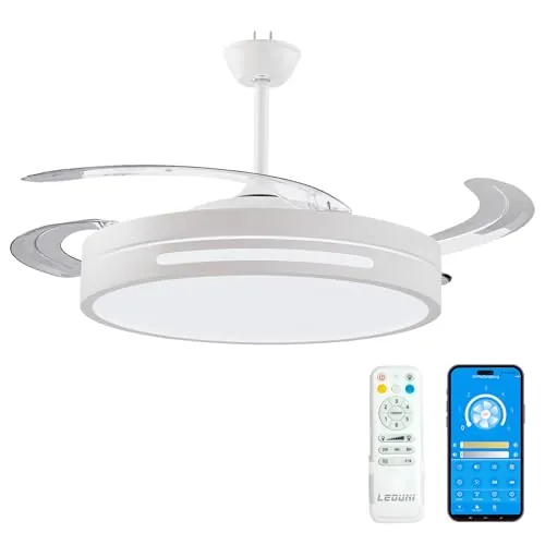 Ventilador de techo con luz con mando 4 aspas, Motor DC 30W+36w Luz LED