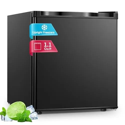 32L Mini Congelador, 4 Estrellas Congelador Vertical -22℃,Emperatura Ajustable, Puerta Reversible,Silencioso,Ahorro Energético,Congeladores Pequeños Para Habitación,Oficina,Hotel,Negro
