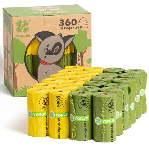YORJA Bolsas para Excrementos de Perro,24 Rollos/360 Unidades,Extra grueso,fuerte y a Prueba de Fugas Biodegradable Bolsas para Caca de Perro