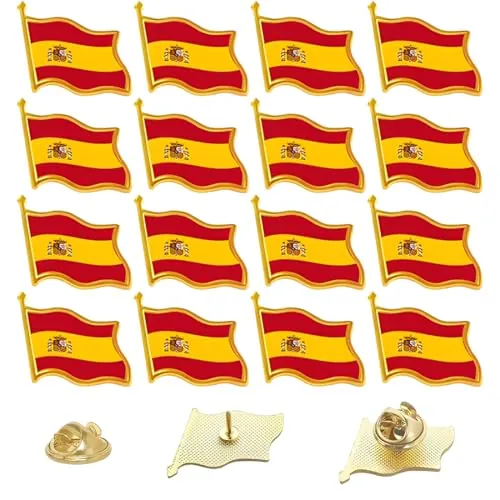 AEIXYA Bandera de España Pin de Solapa, 16 Unidades Lote de Pines de Bandera Española para Coleccionistas, Regalo de Orgullo Nacional para Eventos Deportivos, Fiestas Nacionales, Colegios