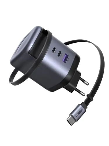 UGREEN Nexode 100W Cargador USB C con Cable Retráctil Carga Rápido con 3 Puertos Compatible con MacBook Pro/Air Galaxy S26 iPhone 17 Pro MAX Air 16 15 14 iPad