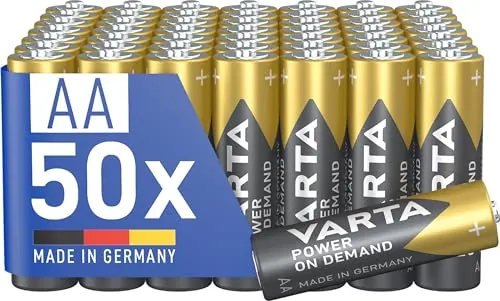 VARTA Pilas AA, paquete de 50, Power on Demand, alcalinas, 1,5V, inteligentes, flexibles, para accesorios de ordenador, dispositivos Smart Home, linternas, Made in Germany