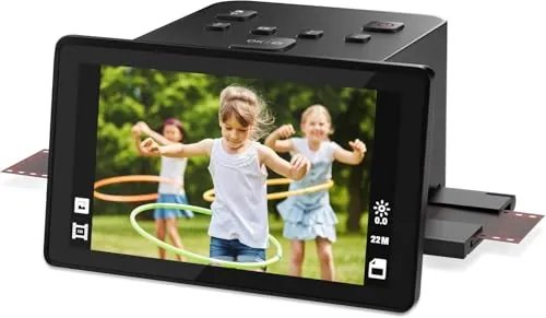 Escáner digital de película y diapositivas con gran pantalla LCD de 5 pulgadas, escáner de diapositivas para digitalizar escáner negativo, convierte 135, 126 KPK, 110 negativos y película Super 8 a 22