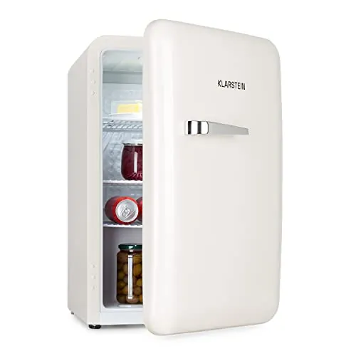 KLARSTEIN Audrey Mini - nevera pequeña, minibar compacto, independiente, refrigeración por compresión, capacidad, refrigeración: 0-10 °C, mininevera con 70 litros de capacidad, blanco