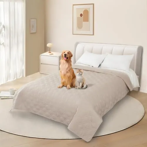 DUJUIKE Funda para sofá 100% Impermeable para Perros, Funda para Cama de Perro, Protector de Muebles de café para niños, Perro, Gato (Crema, 208-260cm(1 Pack))