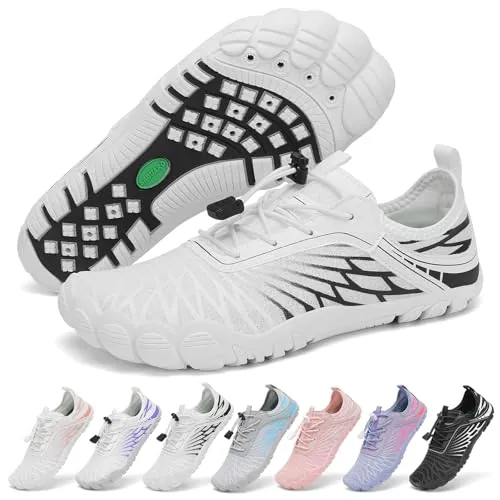 SAGUARO Barefoot Zapatillas Mujer Escarpines de Agua Secado Rápido Zapatos Minimalistas Ligeras Calzado Descalzos con Puntera Ancha, Blanco, 38 EU