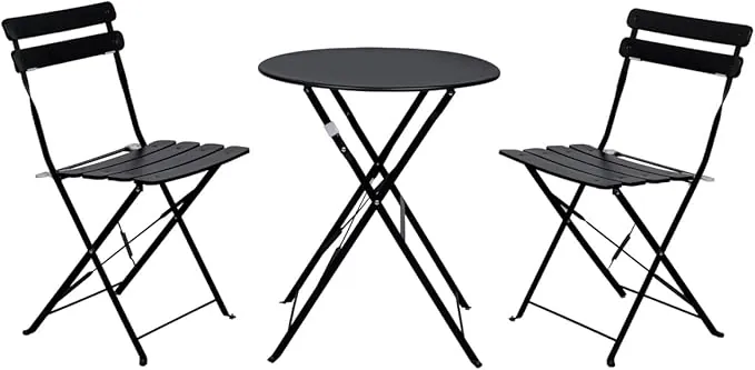 Conjunto de mesa y 2 sillas plegables de metal para jardín, balcón o terraza | Set bistró compacto y resistente, ideal para exteriores e interiores | Diseño elegante, fácil de almacenar y transportar