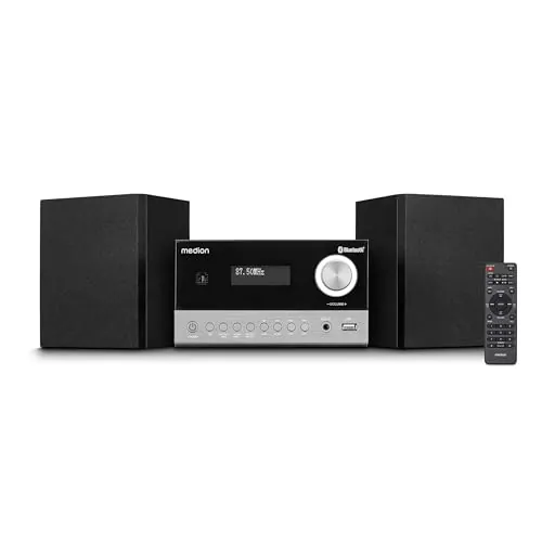 MEDION E64088 Sistema Compacto Micro Audio System (Dab+, Reproductor CD, PLL Radio FM, Bluetooth, conexión USB, Temporizador de Apagado, MP3, Pantalla LCD con indicación de 12/24 Horas)