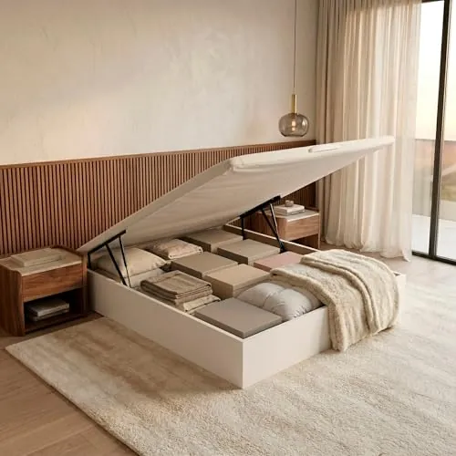 ROYAL SLEEP Canapé Abatible de Madera | 135x200 | Montaje y Retirada de Usado Incluido | Gran Capacidad | Tapa 3D Transpirable | 32 cm | Color Blanco | Space Bed