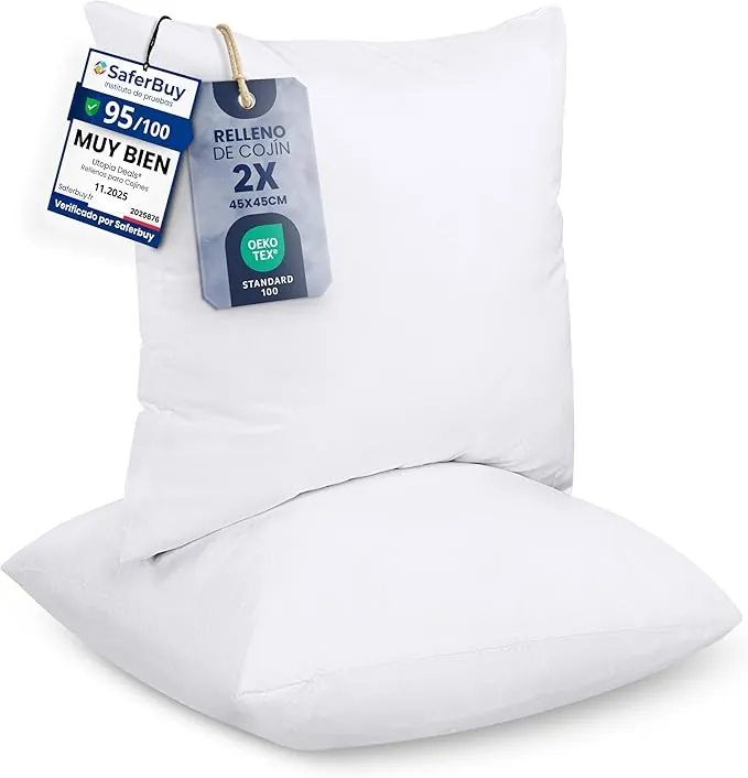 Utopia Bedding Relleno de Cojín 45 x 45 cm (2 Unidades), Fibra Virgen Siliconada, Almohadas de Sofá (Blanco)