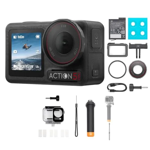DJI Osmo Action 5 Pro Essential, Cámara Deportiva Sumergible | Resistente al agua sin carcasa, buen rendimiento con poca luz. Adecuada para surf, snorkel y grabaciones costeras.