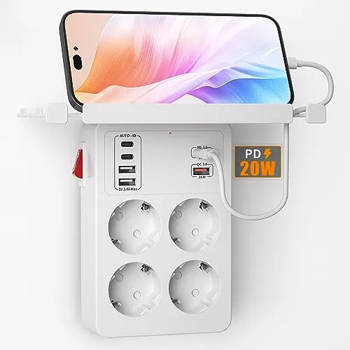 Ladron Enchufes con Interruptor,Enchufe Multiple USB con Carga Rápida PD20W
