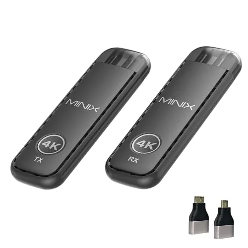MINIX H4K HDMI Inalámbrico Transmisor y Receptor 4K, 1080P@60Hz, Plug & Play, Doble Banda 5G+2.4G, HDMI Wireless Extender 50m (164ft), para Empresas, Streaming y Home Theater, Laptop/PC/TV/Proyector