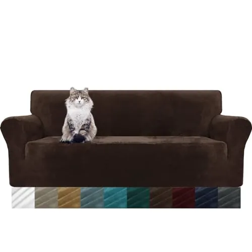 MAXIJIN Funda Gruesa Aterciopelada para Sofá 3 Plazas, Super Elástica Antideslizante, Amigable con Mascotas, Protector 1 Pieza para Muebles (3 Plazas, Café Oscuro)