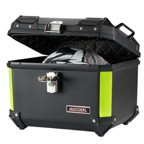 MOCOERL Maleta para Moto ABS, Baul Moto 45L, Top Case Moto para Soporte Universal, Maleta Trasera con Reflector y Cojín Trasero, Negro